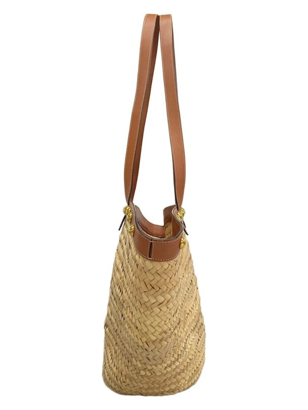 CELINE Beige Dark Brown Raffia Calf Skin Tote Bag - Picture 2 of 14